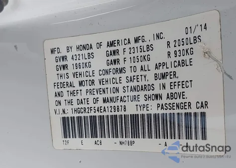 2014 Honda Accord Sport из США, поврежденный, VIN 1HGCR2F54EA129878